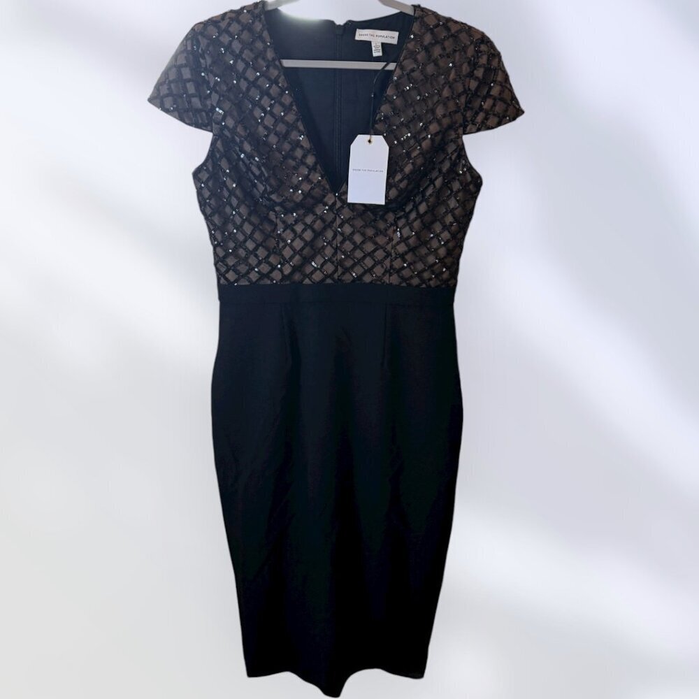 Dress The Population Black Dress Size Large Sequins Cocktail Dinner Work Cruise - Picture 4 of 5